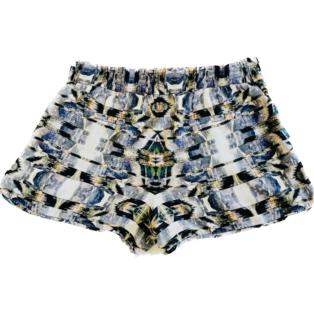 INTERMIX | M | Silk Aztec Lavender Lilac Soft Mini Shorts w/ Pockets & Stretch - Picture 9 of 16